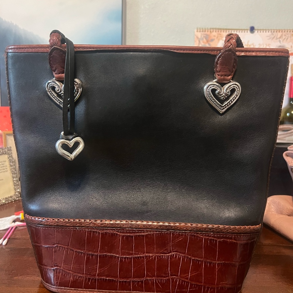 Brighton Black and Brown Crossbody Bag with Heart Accents